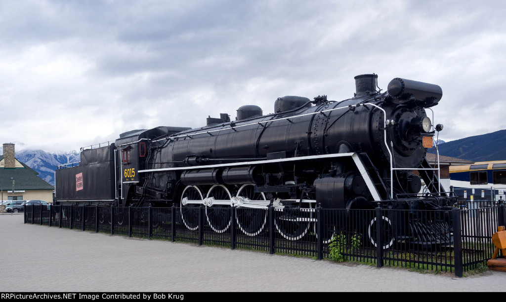 CN 6015 on display at the Jasper, Alberta train station